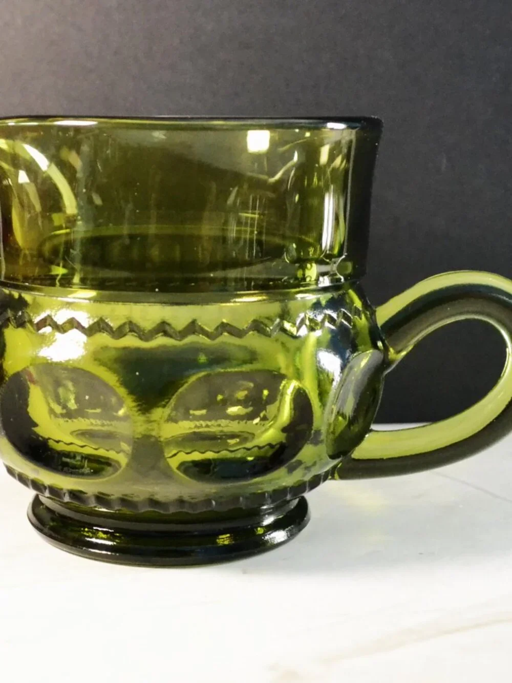 Vintage Indiana Glass King's Crown Thumbprint 3pc Set Creamer Sugar Green